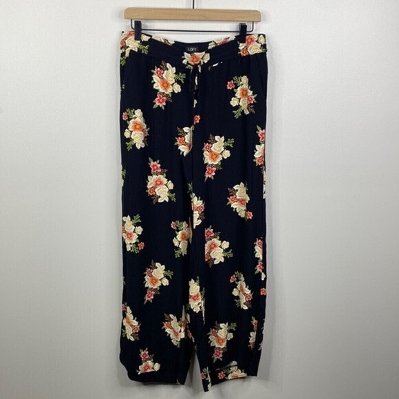 LOFT Black Floral Wide Leg Cropped Women's Pants Size Small - Picture 1 of 7